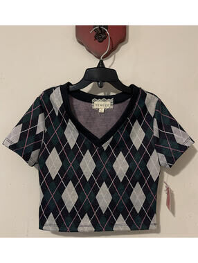 Between Girls Size 8 Green Plaid Vneck Retro Cropped Shirt NWT! A1970
